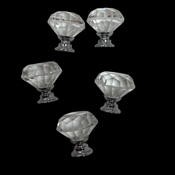 5 Crystal Diamond Drawer Knobs Door Pulls Retro Screws Furniture Flips Glam - Picture 3 of 8